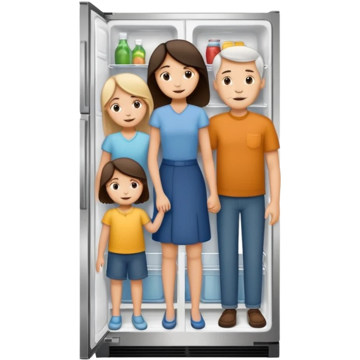 Mono line pencil-drawn stick figure mom, dad, son, and daughter in child’s refrigerator artwork style  emoji