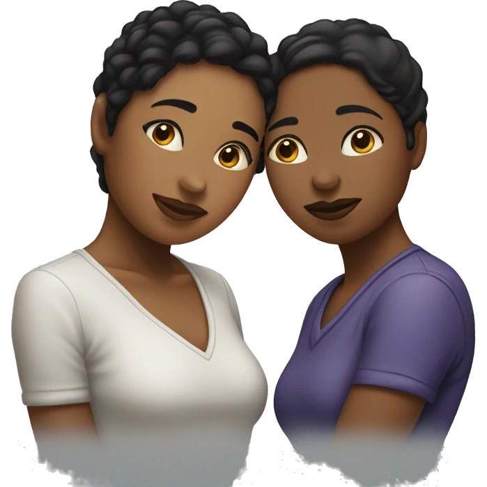 Lesbian couple leaning in for a kiss. One person should be white in the other one should be black. emoji