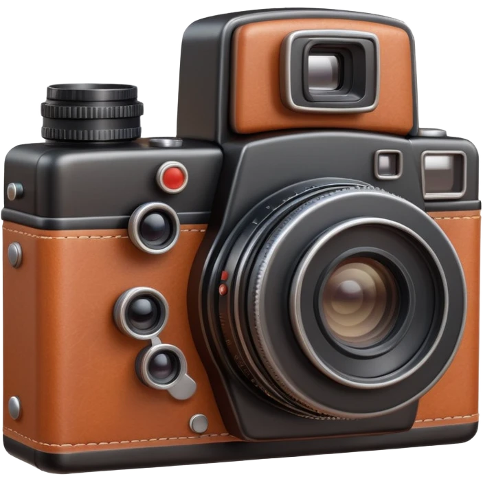 retro camera object icon, vintage photo camera, leather texture, big lens, cute 3D cartoon, mobile game icon style, clean background, no text, no watermark
  emoji