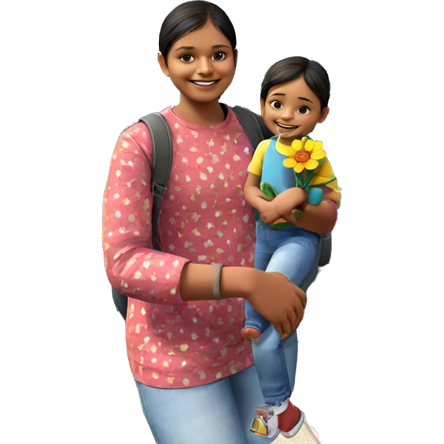 child carrying flower with smile emoji