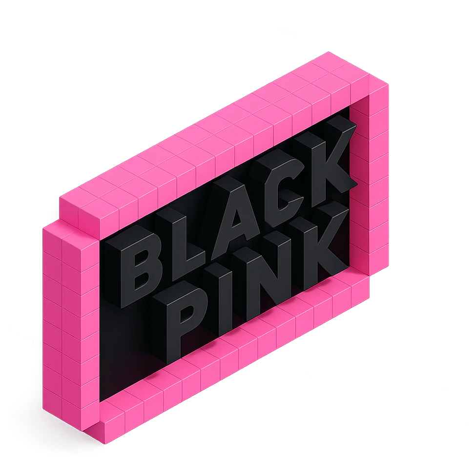 Blackpink inspired icon, pink and black, 3D blocky look, modern pop emoji