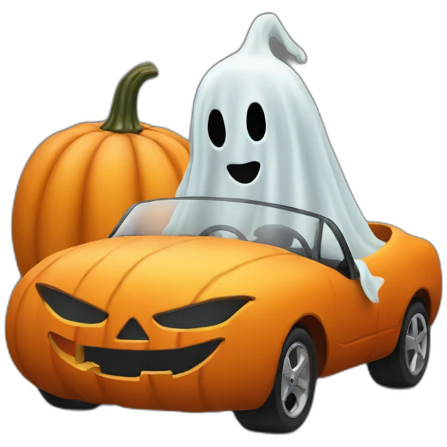 ghost driving a pumpkin car emoji