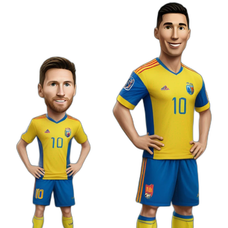 Realistic Messi wearing FC Miami football shirt and realistic Cristiano Ronaldo wearing Al-Nassr football shirt emoji