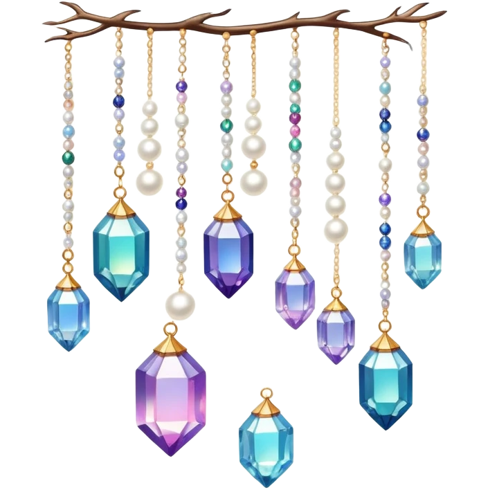 Few cute tiny Iridescent glistening glossy sparkly shiny glittery hanging crystals pearls and beads and gemstones scenery scenic decorations emoji