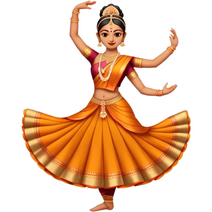 cinematic-realistic-bharatanatyam-dance-emoji,-depicted-as-an-elegant-classical-indian-dance-performance-with-graceful-poses,-intricate-costumes,-and-expressive-hand-gestures,-rendered-with-rich-textures-and-warm-dramatic-lighting, single dancer full body  emoji