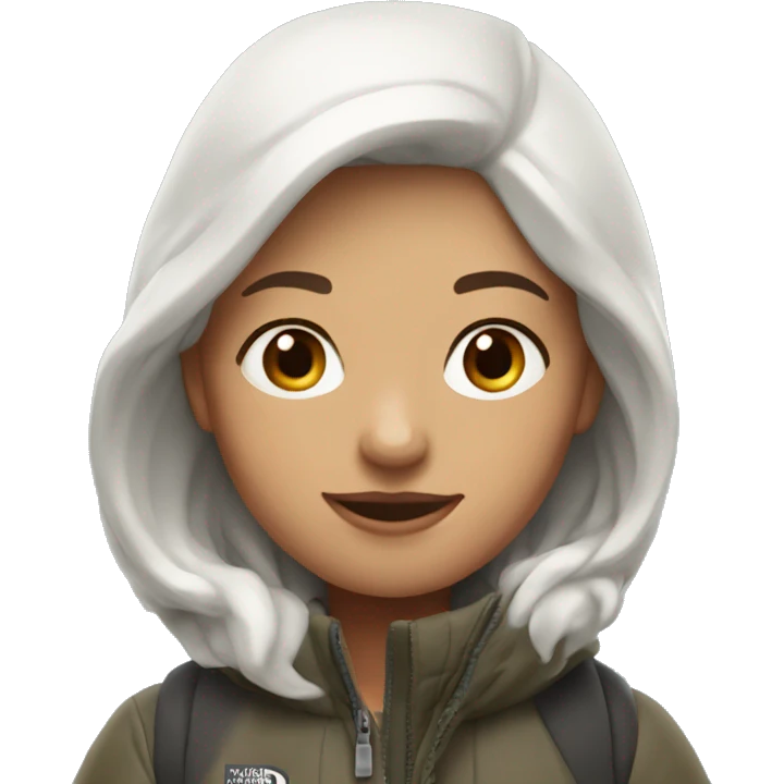 White burgundy haired Girl wearing long northface  emoji