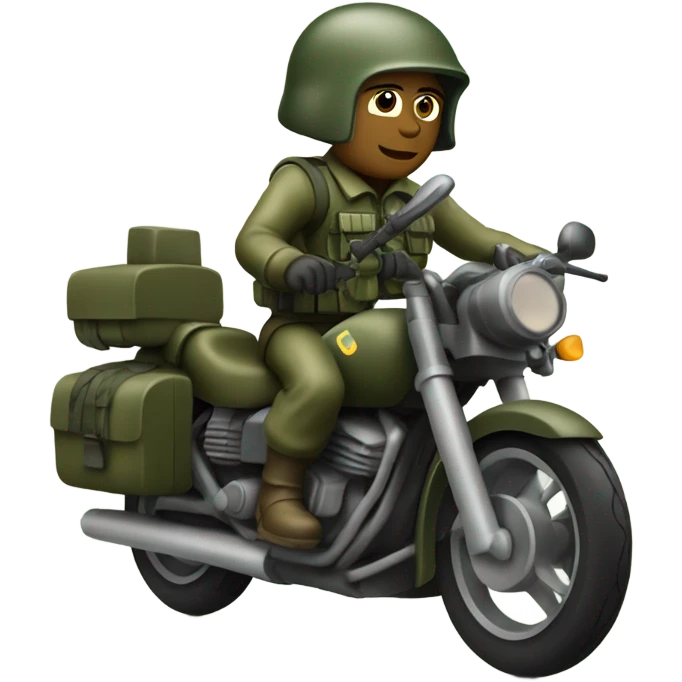A motorcycle-bathtub in olive drab green with a soldier driving it emoji
