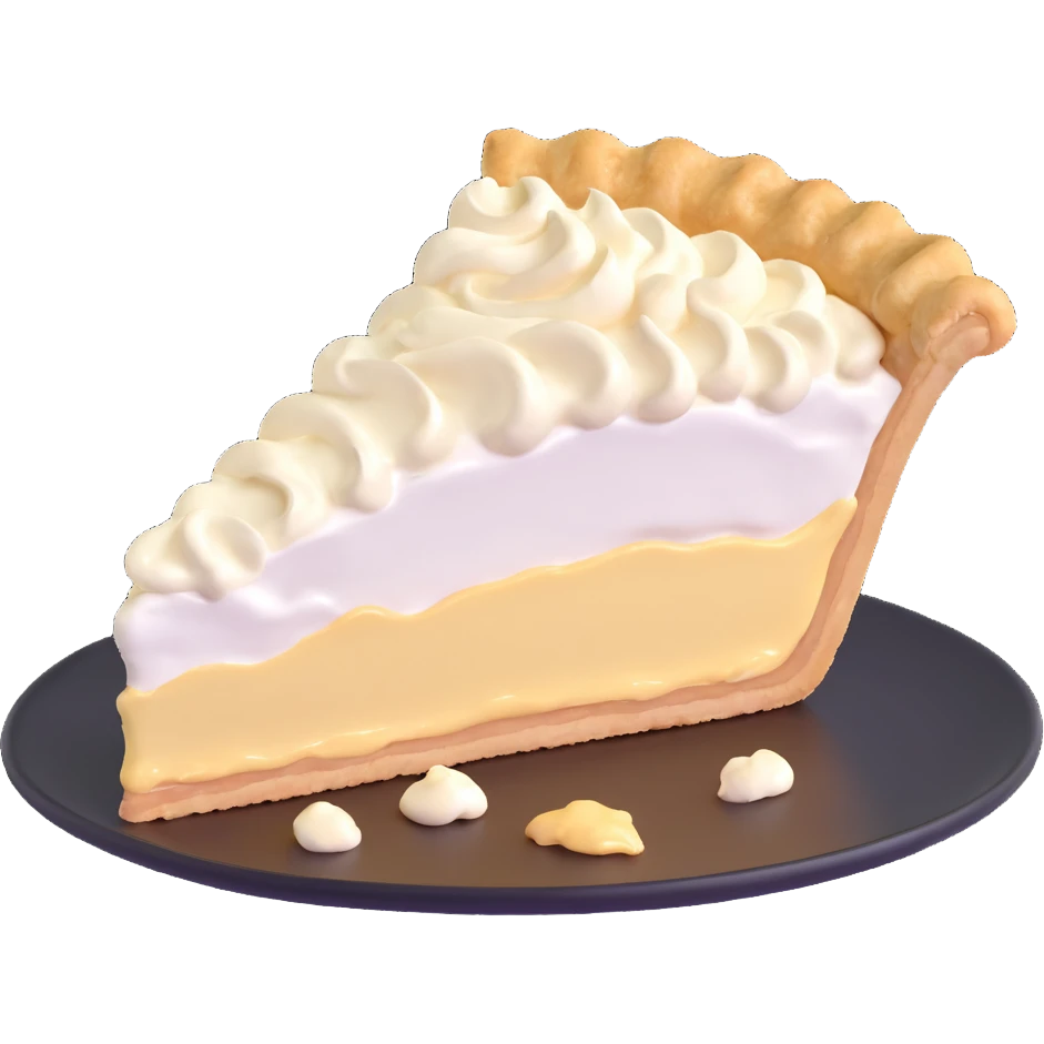 cream pie mostly splatted, cream and crust spreading wider, playful, no background, same angle emoji
