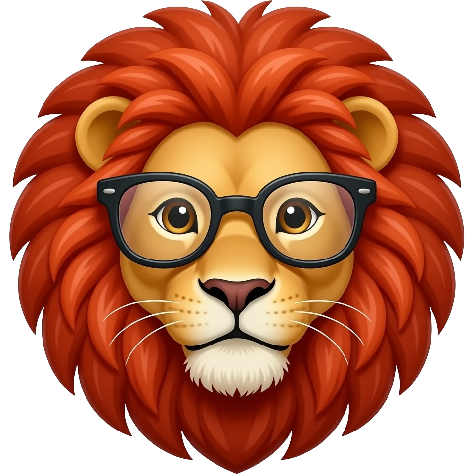 lion face with red very curly hair and spectacles emoji