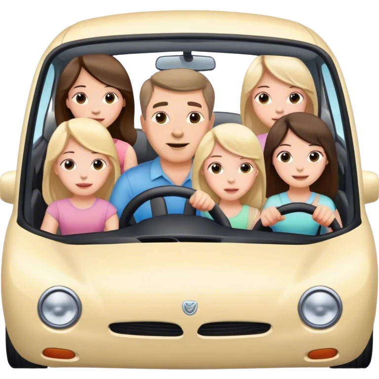 Daddy with 4 daughters driving a car emoji