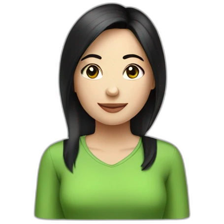 Fair skinned pretty woman with straight black hair, wearing a green top emoji