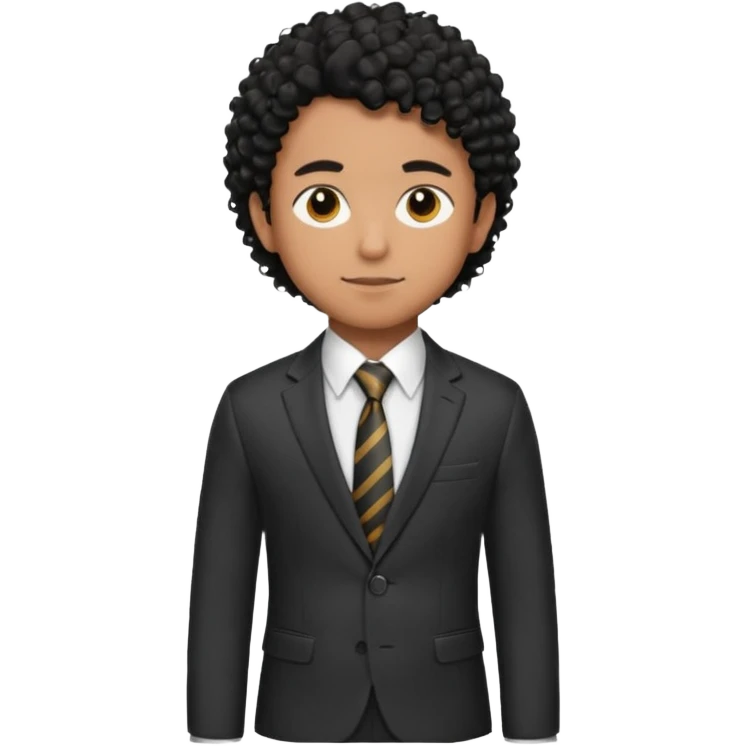 Young man, brown skin, black curly hair, tailored trousers, suit jacket, and tie, portrait

 emoji