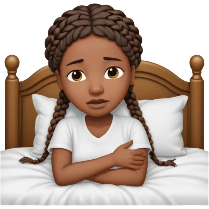 Black woman with braids in a big king size bed on one side by herself crying emoji
