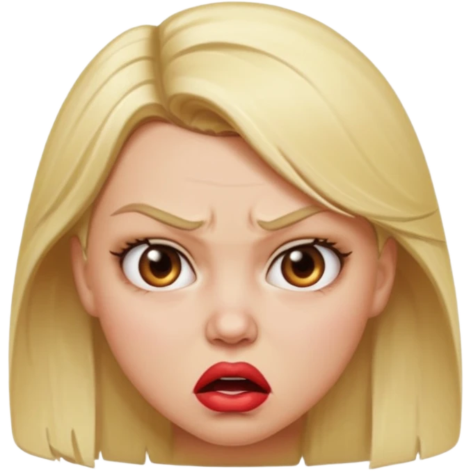 Make a blonde angry girl with big lips emoji
