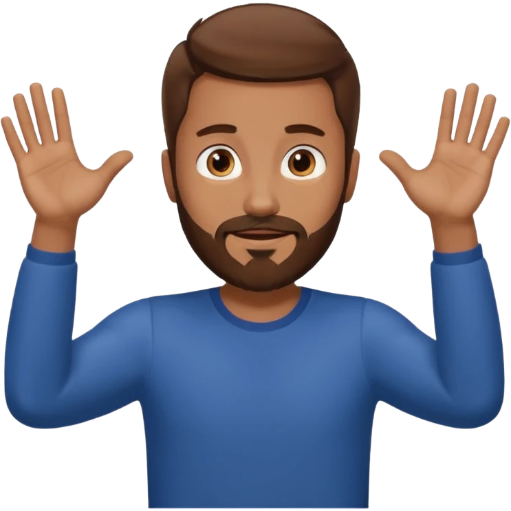 A man with brown hair and beard with his arms out horizontally straight waiting for a hug emoji