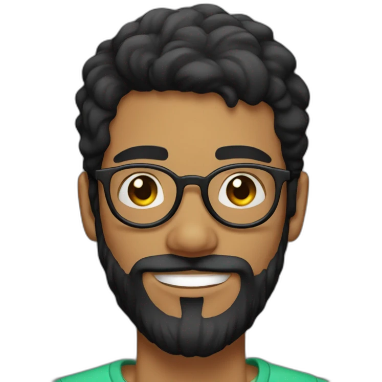 a 20 year old man with round glasses and black beard emoji