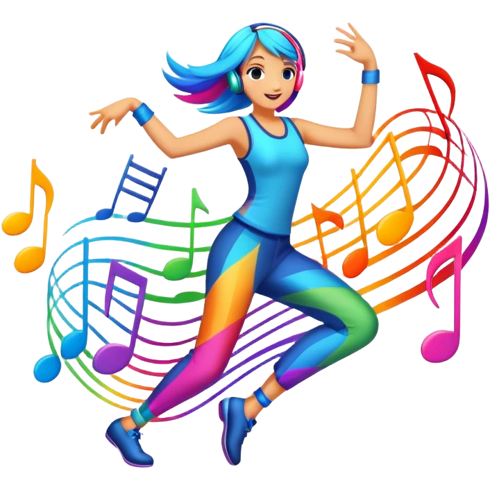 An icon showing vibrant musical notes and rhythm bars, inspired by Muse Dash. The design features colorful, dynamic elements flowing in sync with the beat, with a character dancing in the background. Bright, energetic visuals emphasize the excitement of rhythm-based gameplay. Transparent background. emoji
