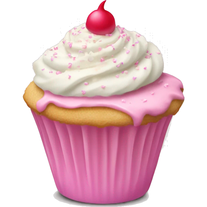 A vanilla cupcake with pink frosting and white sprinkles emoji