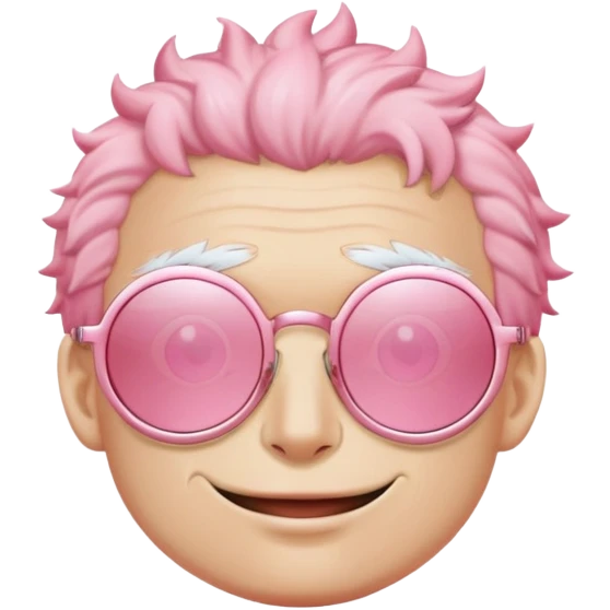 Doflamingo’s glasses are large, round, and pink with reflective, light pink lenses. The thin, delicate frames give off a flamboyant and regal vibe. emoji