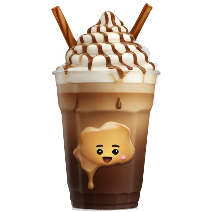 Ice coffe with milk and chocolate and caramel topping  emoji