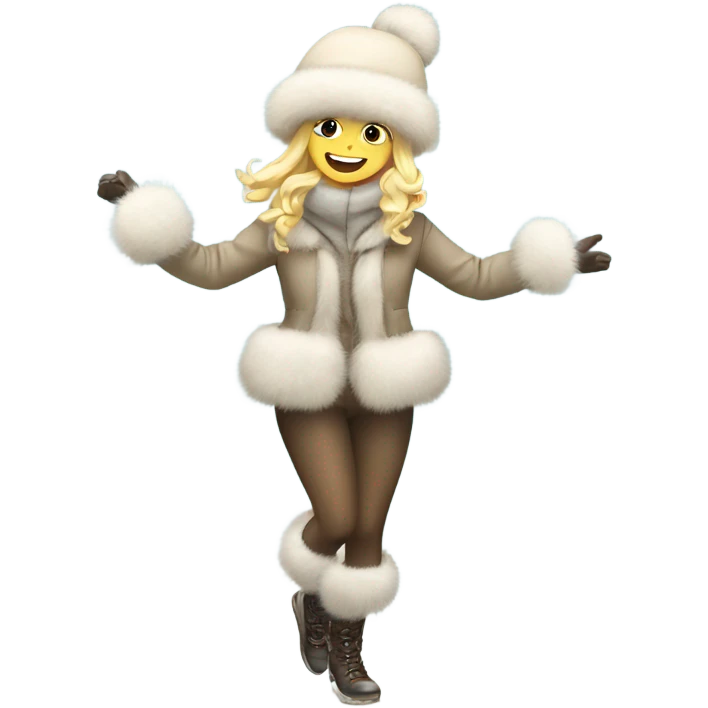 blonde girl in a fur hat dancing in the snow full body emoji