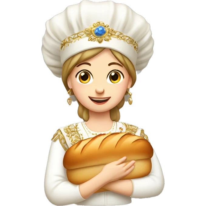 Russian girl in a kokoshnik and with a loaf emoji