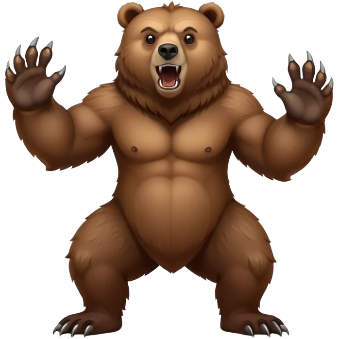Intimidating brown grizzly bear standing on hind legs, showing claws and fierce expression emoji