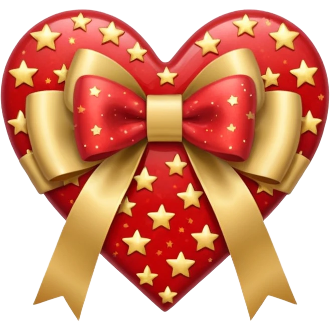 heart with stars, gold bow with heart pattern on the bow emoji