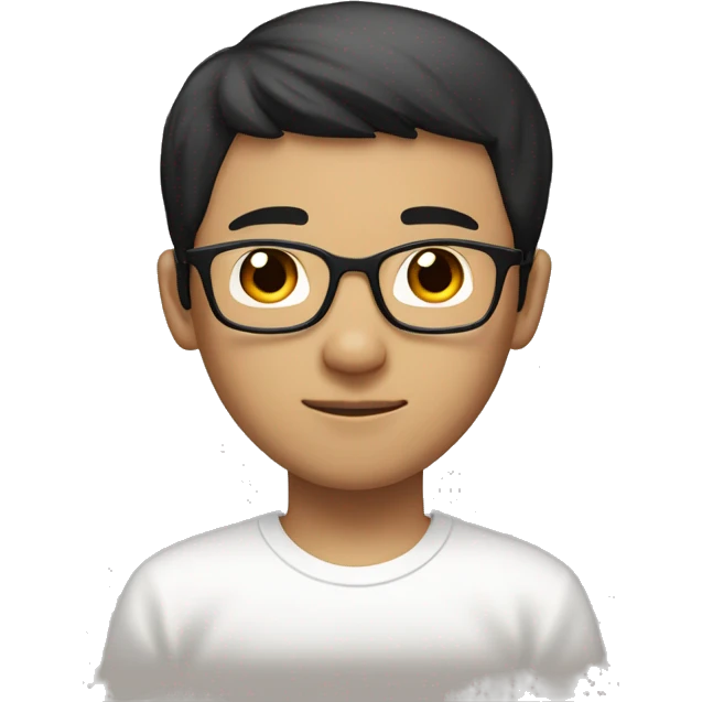 A young Chinese man, short black
Hair, eyebrow-rimmed glasses, skin is acquired
Tan, wear a white T-shirt, and have a natural expression. emoji