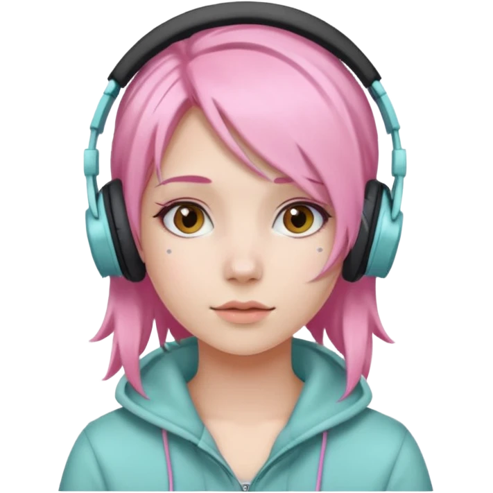 Girl with pastel pink hair and headphones emoji