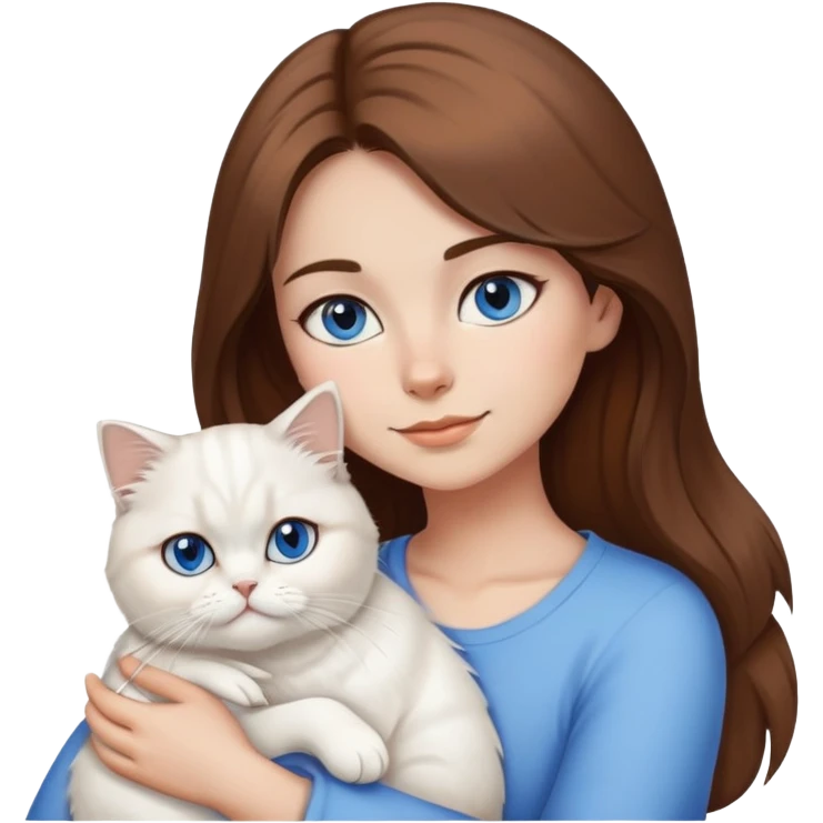 girl with brown hair & brown eyes cuddling a white persian cat that has blue eyes in ios 18 emoji format emoji
