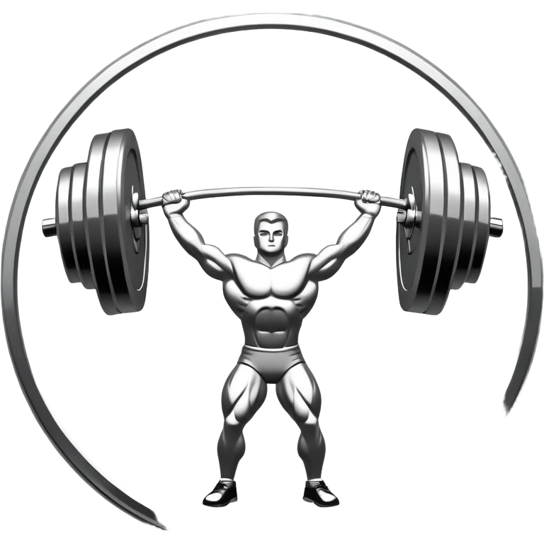An emblem symbolizing weightlifting with a stylized barbell in the center, set against a simple, clean background. The barbell is prominent and sleek, with no athlete included. The design is bold, modern, and minimalistic emoji