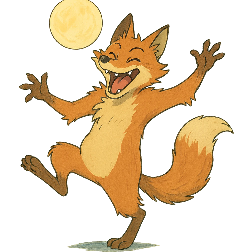 crazy fox dancing under moonlight emoji