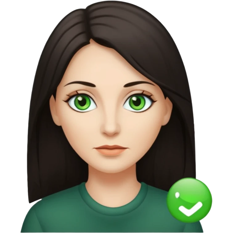 middle age woman with green eyes and long straight dark ash hair emoji