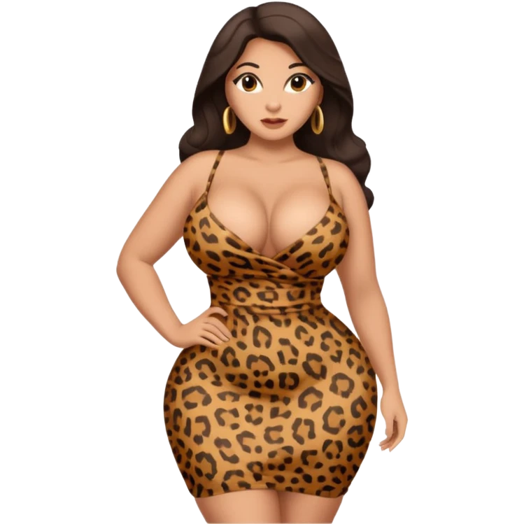 attractive full body latina with massive curves, breasts, and ass wearing a leopardskin dress emoji