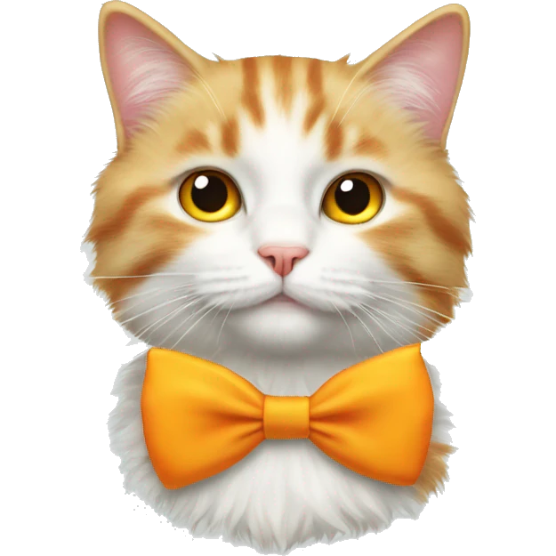 fluffy white and orange cat with a yellow bow tie emoji