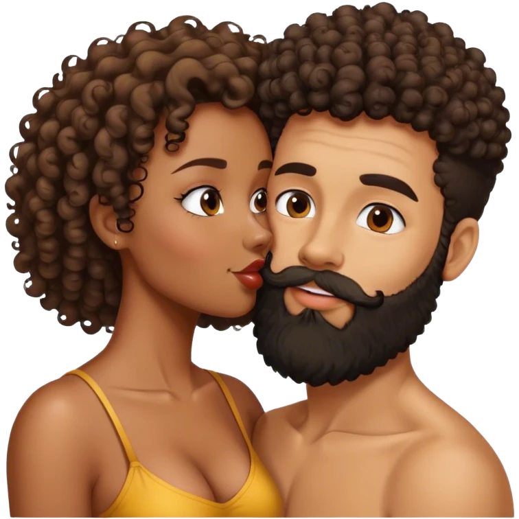 Bearded man kissing curly haired half-black woman emoji