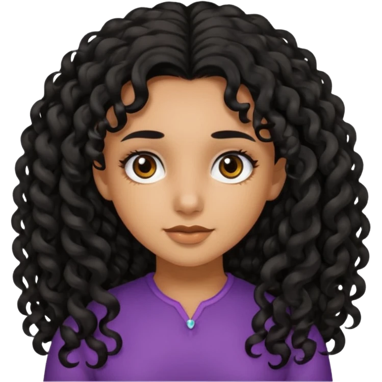 A girl with black long curly hair dark brown eyes brown skin colour. emoji