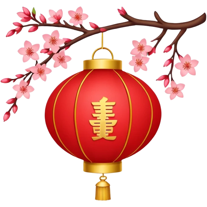 kawaii cute chinese red lantern with flowers emoji