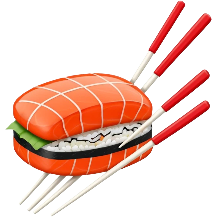 Japanese cuisine humanless avatar in minimalist emoji-style illustration. Sushi and chopsticks, clean lines, red white colors, flat design, calm and modern. emoji