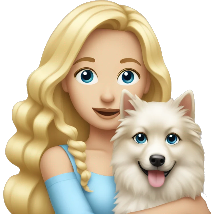 Blonde girl blue eyes holding spitz emoji