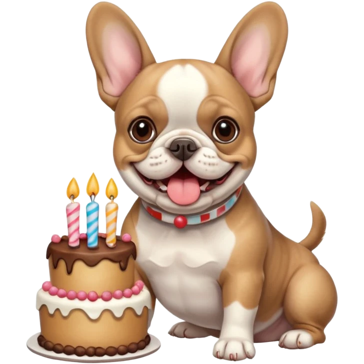 French bull dog with birthday cake  emoji