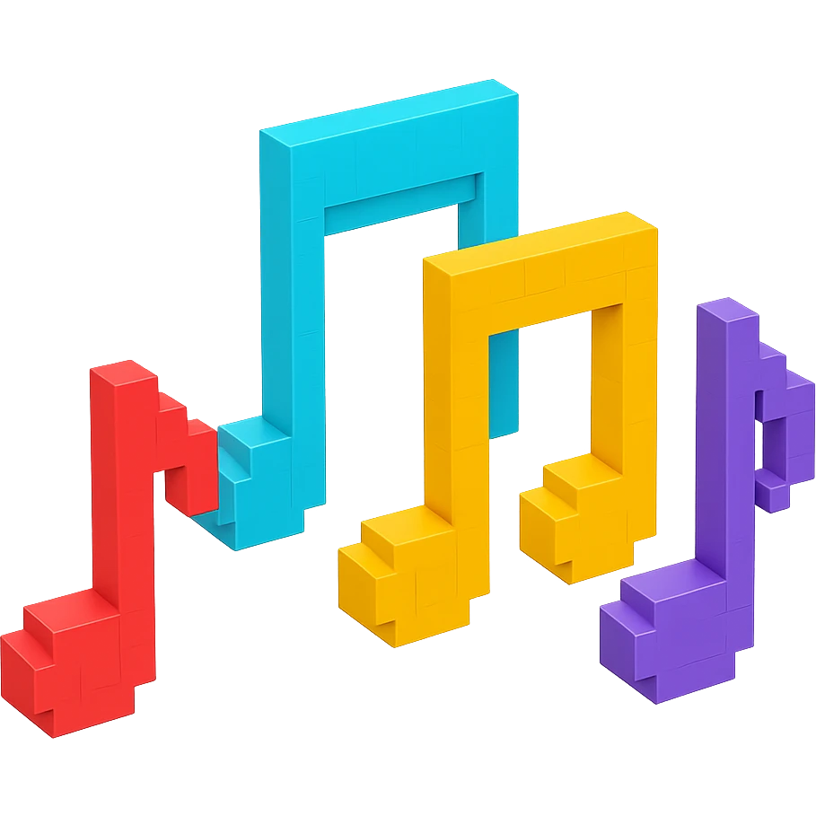 colorful and vibrant voxel-style musical notes emoji