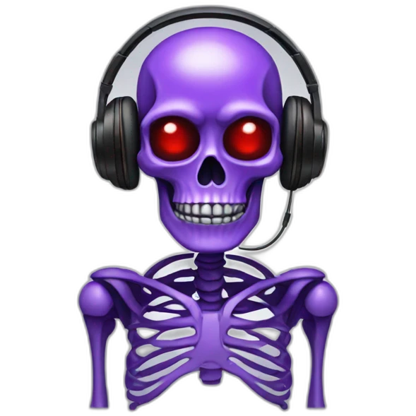 purple skeleton with headphones and red eyes emoji