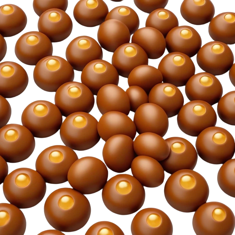 3D rendered chocolate Hong Kong egg puffs (鸡蛋仔) with distinctive spherical bubble texture, deep brown color, hyper-realistic bubbles, glossy candy-like finish, detailed texture emoji