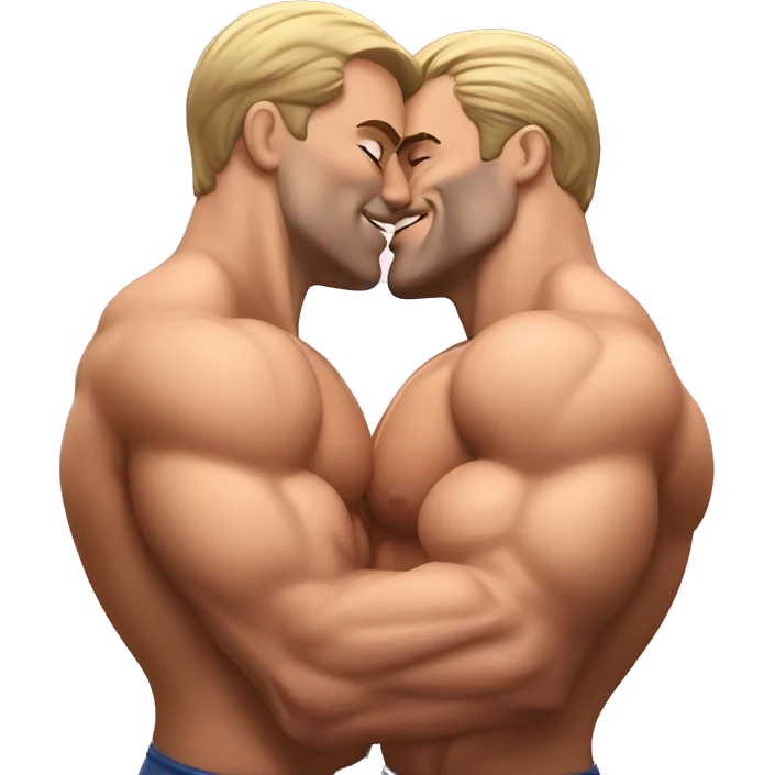 Muscular Caucasian gay bodybuilders kissing emoji