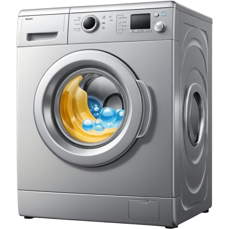 washing machine with door open and bubbles emoji