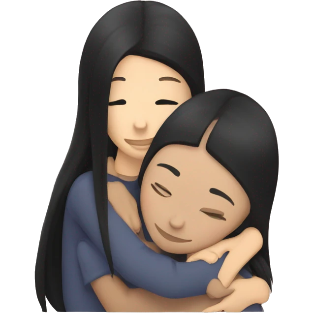Lesbian with long black hair and white skin hugging her girlfriend from behind emoji