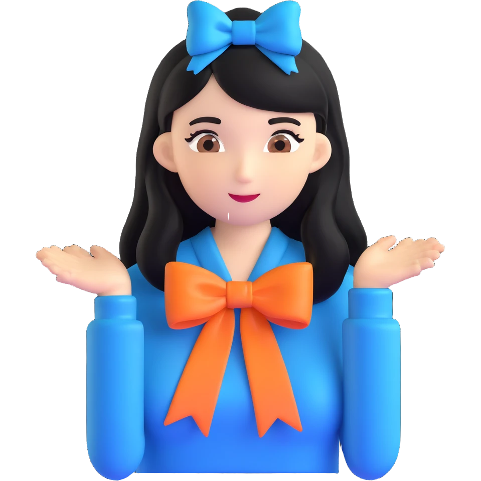 woman with a blue bow on her head and long black hair emoji