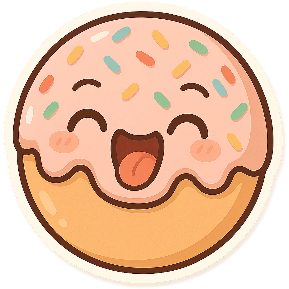 laughing donut with sprinkles and a tongue out emoji